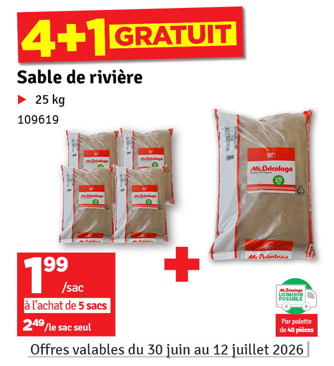 Sable de rivière pour maçonnerie Mr.Bricolage 0 à 2 mm 25 kg